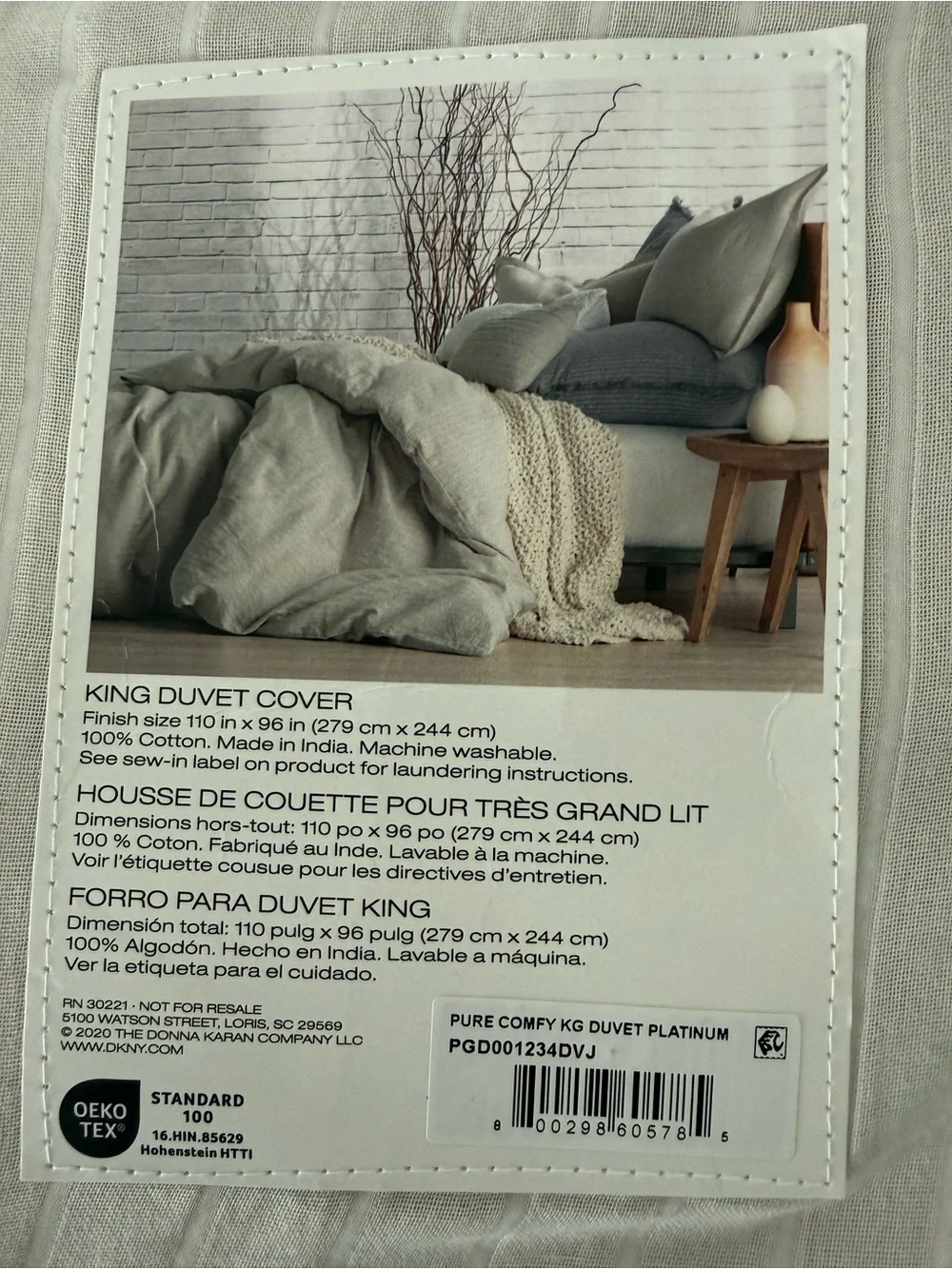 NWT DKNY Pure Comfy King Duver Cover, 100% Cotton Stripe, Ultrasoft, Platinum